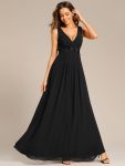 Floral Applique Sleeveless Chiffon Long Formal Evening Dress – Black