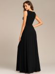 Floral Applique Sleeveless Chiffon Long Formal Evening Dress – Black