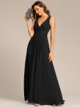 Floral Applique Sleeveless Chiffon Long Formal Evening Dress – Black