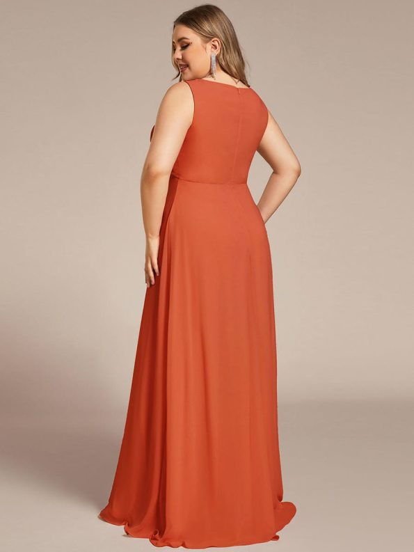 Floral Applique Sleeveless Chiffon Long Formal Evening Dress - Burnt Orange