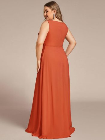 Plus Size Floral Applique Sleeveless Chiffon Formal Evening Dress - Burnt Orange