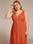 Floral Applique Sleeveless Chiffon Long Formal Evening Dress – Burnt Orange