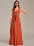 Floral Applique Sleeveless Chiffon Long Formal Evening Dress – Burnt Orange