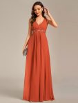 Floral Applique Sleeveless Chiffon Long Formal Evening Dress – Burnt Orange