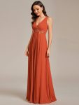 Floral Applique Sleeveless Chiffon Long Formal Evening Dress – Burnt Orange