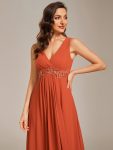 Floral Applique Sleeveless Chiffon Long Formal Evening Dress – Burnt Orange