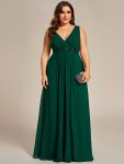 Floral Applique Sleeveless Chiffon Long Formal Evening Dress – Dark Green