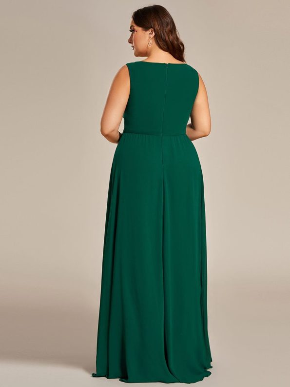 Floral Applique Sleeveless Chiffon Long Formal Evening Dress - Dark Green