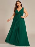 Plus Size Floral Applique Sleeveless Chiffon Formal Evening Dress – Dark Green