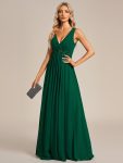 Floral Applique Sleeveless Chiffon Long Formal Evening Dress – Dark Green