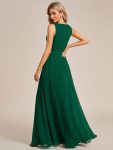 Floral Applique Sleeveless Chiffon Long Formal Evening Dress – Dark Green