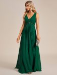 Floral Applique Sleeveless Chiffon Long Formal Evening Dress – Dark Green