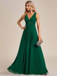 Floral Applique Sleeveless Chiffon Long Formal Evening Dress – Dark Green