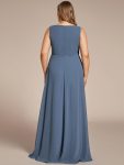 Floral Applique Sleeveless Chiffon Long Formal Evening Dress – Dusty Navy