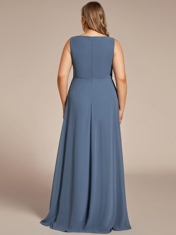 Floral Applique Sleeveless Chiffon Long Formal Evening Dress - Dusty Navy