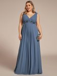 Floral Applique Sleeveless Chiffon Long Formal Evening Dress – Dusty Navy