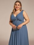 Floral Applique Sleeveless Chiffon Long Formal Evening Dress – Dusty Navy