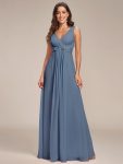 Floral Applique Sleeveless Chiffon Long Formal Evening Dress – Dusty Navy