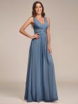 Floral Applique Sleeveless Chiffon Long Formal Evening Dress – Dusty Navy