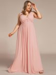 Floral Applique Sleeveless Chiffon Long Formal Evening Dress – Pink