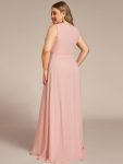 Floral Applique Sleeveless Chiffon Long Formal Evening Dress – Pink