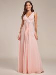 Floral Applique Sleeveless Chiffon Long Formal Evening Dress – Pink