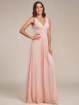 Floral Applique Sleeveless Chiffon Long Formal Evening Dress – Pink