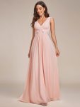 Floral Applique Sleeveless Chiffon Long Formal Evening Dress – Pink