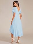 Chic V Neck Asymmetrical Hem Ruffles Sleeve Pleated Chiffon Wedding Guest Dress – Sky Blue