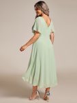 Chic V Neck Asymmetrical Hem Ruffles Sleeve Pleated Chiffon Wedding Guest Dress – Mint Green