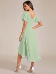 Chic V Neck Asymmetrical Hem Ruffles Sleeve Pleated Chiffon Wedding Guest Dress – Mint Green