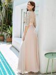 Elegant Round Neckline Long Sleeves Sequin Evening Dress – Blush