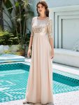 Elegant Round Neckline Long Sleeves Sequin Evening Dress – Blush