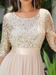 Elegant Round Neckline Long Sleeves Sequin Evening Dress – Blush