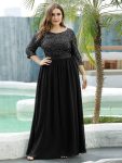 Elegant Round Neckline Long Sleeves Sequin Evening Dress – Black