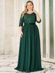 Elegant Round Neckline Long Sleeves Sequin Evening Dress – Dark Green