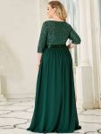 Elegant Round Neckline Long Sleeves Sequin Evening Dress – Dark Green