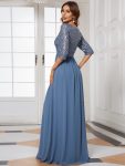 Elegant Round Neckline Long Sleeves Sequin Evening Dress – Dusty Navy