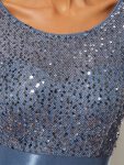 Elegant Round Neckline Long Sleeves Sequin Evening Dress – Dusty Navy