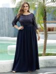 Elegant Round Neckline Long Sleeves Sequin Evening Dress – Navy Blue