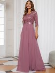 Elegant Round Neckline Long Sleeves Sequin Evening Dress - Purple Orchid