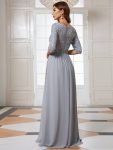 Elegant Round Neckline Long Sleeves Sequin Evening Dress – Silver