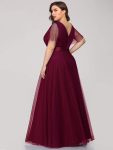 Women’s Floor-Length Plus Size Formal Bridesmaid Dress with Short Sleeve – Burgundy