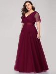 Women’s Floor-Length Plus Size Formal Bridesmaid Dress with Short Sleeve – Burgundy