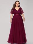 Women’s Floor-Length Plus Size Formal Bridesmaid Dress with Short Sleeve – Burgundy