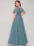 Women’s Floor-Length Plus Size Formal Bridesmaid Dress with Short Sleeve – Dusty Blue