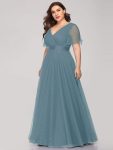 Women’s Floor-Length Plus Size Formal Bridesmaid Dress with Short Sleeve – Dusty Blue