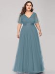 Women’s Floor-Length Plus Size Formal Bridesmaid Dress with Short Sleeve – Dusty Blue