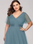 Women’s Floor-Length Plus Size Formal Bridesmaid Dress with Short Sleeve – Dusty Blue