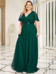 Women’s Floor-Length Plus Size Formal Bridesmaid Dress with Short Sleeve – Dark Green